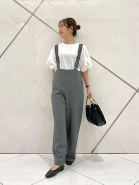 「アイテム（サロペット/オーバーオール、グレー系）」を使った、井上　裕美さん（レディース・158cm）の夏コーディネート