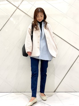 「FORK&SPOON」｜「アイテム（ノーカラージャケット）」を使った、井上　裕美さん（レディース・158cm）の冬コーディネート