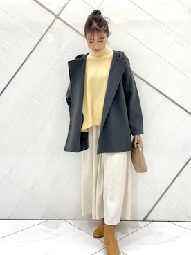 「白スカート」｜「アイテム（その他アウター）」を使った、イノウエ ユミさん（レディース・158cm）の冬コーディネート