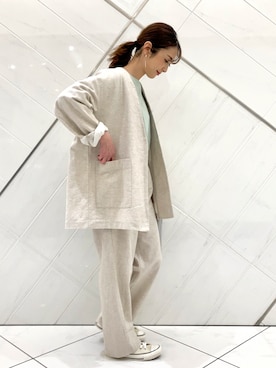 「FORK&SPOON」｜「アイテム（ノーカラージャケット）」を使った、井上　裕美さん（レディース・158cm）の春コーディネート