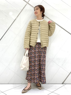 「プリントスカート」｜井上　裕美さん（レディース・158cm）の冬コーディネート
