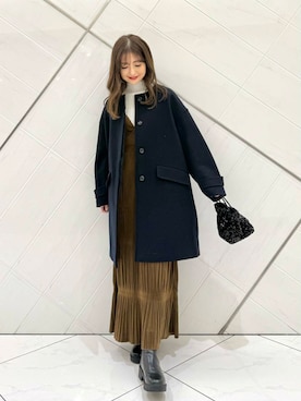 「doors」｜「アイテム（ノーカラーコート）」を使った、井上　裕美さん（レディース・158cm）の冬コーディネート