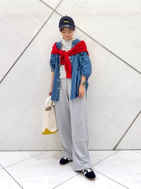 「EKAL（エカル）の反毛裏毛イージーパンツ（その他パンツ）」を使った、井上　裕美さん（レディース・158cm）の秋コーディネート