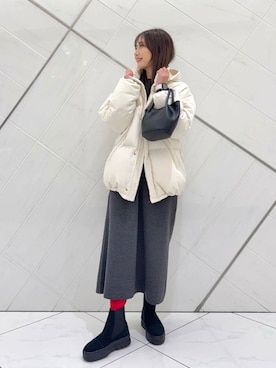「寒い」｜「アイテム（ダウンジャケット/コート）」を使った、井上　裕美さん（レディース・158cm）の冬コーディネート