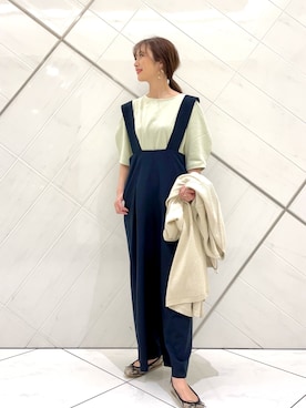 「ロングカーディガン」｜「アイテム（オールインワン・サロペット）」を使った、イノウエ ユミさん（レディース・158cm）の春コーディネート