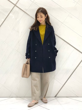 「コーデュロイパンツ」｜「アイテム（ピーコート）」を使った、イノウエ ユミさん（レディース・158cm）の秋コーディネート