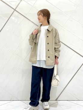 「ニットベスト」｜「アイテム（トレンチコート）」を使った、イノウエ ユミさん（レディース・158cm）の冬コーディネート