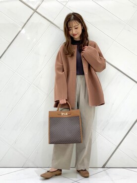 「RODE SKO」｜「アイテム（ノーカラージャケット）」を使った、イノウエ ユミさん（レディース・158cm）の秋コーディネート
