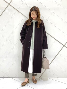 「シャツワンピ」｜「アイテム（ステンカラーコート）」を使った、イノウエ ユミさん（レディース・158cm）の冬コーディネート
