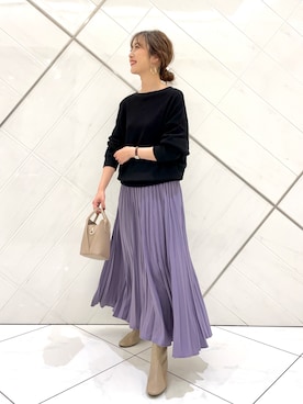 「URBAN RESEARCH DOORS（アーバンリサーチドアーズ）のラウンドボストンミニバッグ（ショルダーバッグ）」を使った、井上　裕美さん（レディース・158cm）の秋コーディネート