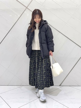 「寒い」｜「アイテム（ダウンジャケット/コート）」を使った、井上　裕美さん（レディース・158cm）の冬コーディネート