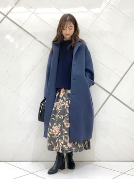 「ブルーコーデ」｜「アイテム（チェスターコート）」を使った、イノウエ ユミさん（レディース・158cm）の秋コーディネート