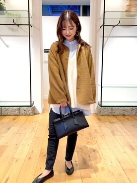 「ニットベスト」｜「アイテム（ノーカラージャケット）」を使った、イノウエ ユミさん（レディース・158cm）の秋コーディネート