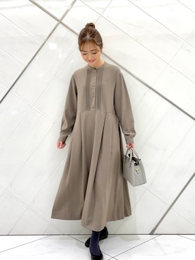 「ママファッション」｜「アイテム（ステンカラーコート）」を使った、イノウエ ユミさん（レディース・158cm）の冬コーディネート