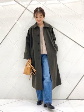 「Vネック」｜「アイテム（ステンカラーコート）」を使った、イノウエ ユミさん（レディース・158cm）の秋コーディネート