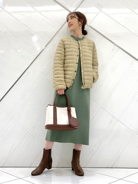 「Traditional Weatherwear」｜「アイテム（ダウンジャケット/コート）」を使った、イノウエ ユミさん（レディース・158cm）の冬コーディネート