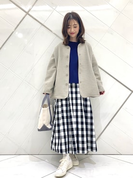 「orcival」｜「アイテム（ノーカラージャケット）」を使った、イノウエ ユミさん（レディース・158cm）の冬コーディネート