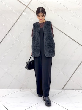 「アイテム（オールインワン・サロペット）」を使った、井上　裕美さん（レディース・158cm）の秋コーディネート