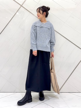 「アイテム（トートバッグ）」を使った、井上　裕美さん（レディース・158cm）の秋コーディネート