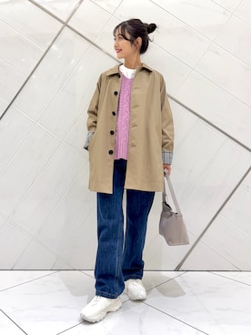 「アイテム（ステンカラーコート）」を使った、井上　裕美さん（レディース・158cm）の秋コーディネート