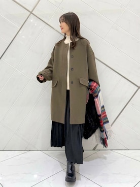 「doors」｜「アイテム（ノーカラーコート）」を使った、井上　裕美さん（レディース・158cm）の冬コーディネート