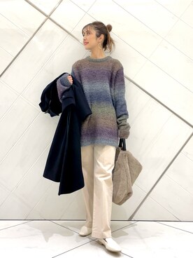 「秋冬」｜「アイテム（ステンカラーコート）」を使った、イノウエ ユミさん（レディース・158cm）の冬コーディネート
