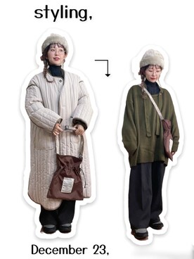 「アイテム（ハット）」を使った、kinokonokoさん（レディース・152cm）の冬コーディネート