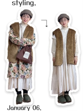 「select MOCA（セレクトモカ）のアイテム（ノーカラージャケット）」を使った、kinokonokoさん（レディース・152cm）の冬コーディネート