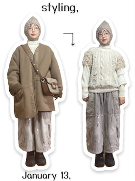 「ボンネット」｜「アイテム（ジャケット/アウター）」を使った、kinokonokoさん（レディース・152cm）の冬コーディネート