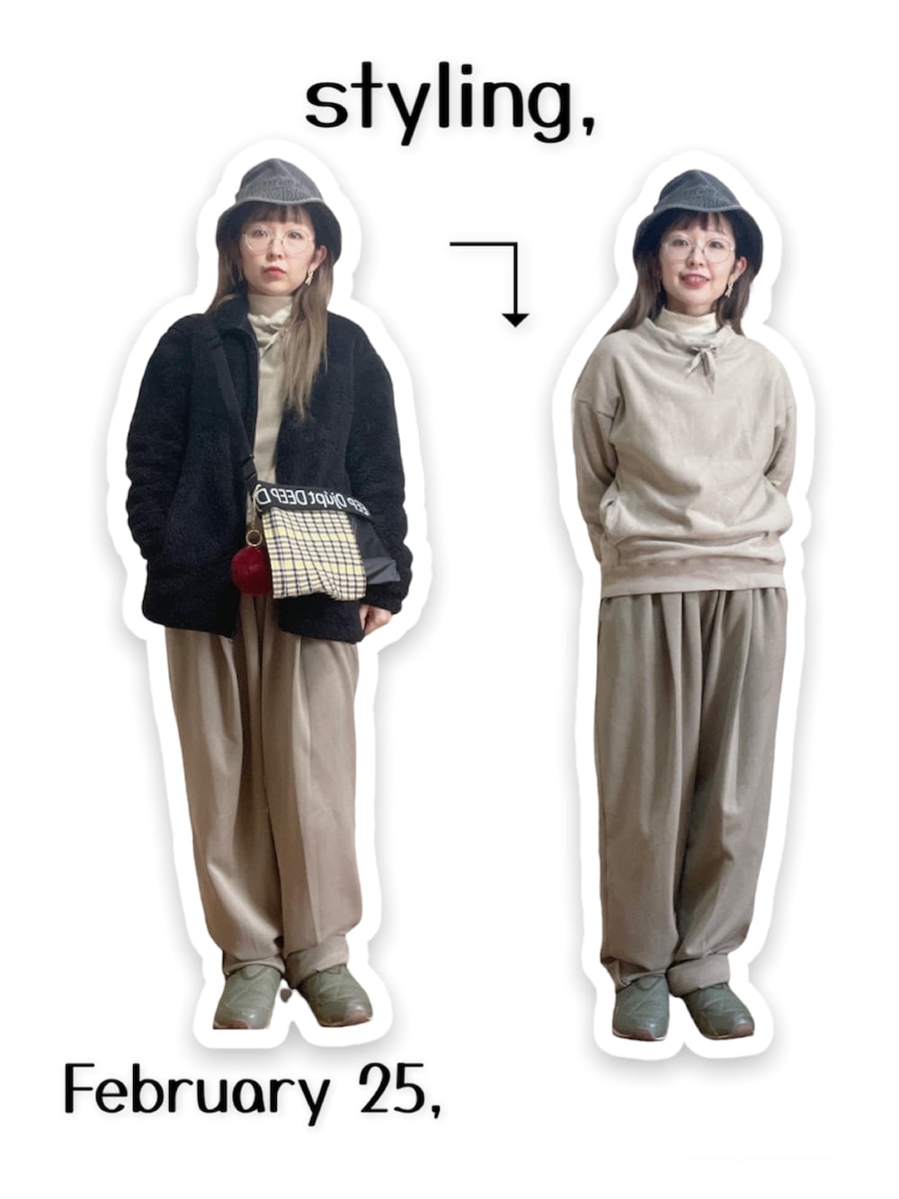 「30代、マスクまでコーディネート、カジュアル、大人かわいい、大人カジュアル、ナチュラル、スニーカー、UNIQLO、UNIQLO U、シューズ、めがね、ママファッション、シンプルコーデ、フリース、montbell」｜「uniqlo uのアイテム（Tシャツ/カットソー、ホワイト系）」を使った、kinokonokoさん（レディース・152cm）の冬コーディネートの1枚目の写真