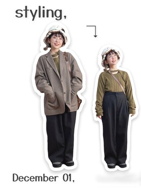 「rectangle（レクタングル）のアイテム（帽子）」を使った、kinokonokoさん（レディース・152cm）の冬コーディネート