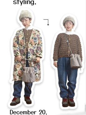 「select MOCA（セレクトモカ）のアイテム（ノーカラージャケット）」を使った、kinokonokoさん（レディース・152cm）の冬コーディネート