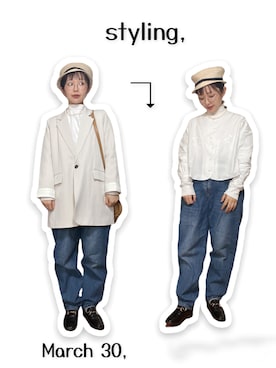 「アイテム（ハット）」を使った、kinokonokoさん（レディース・152cm）の春コーディネート