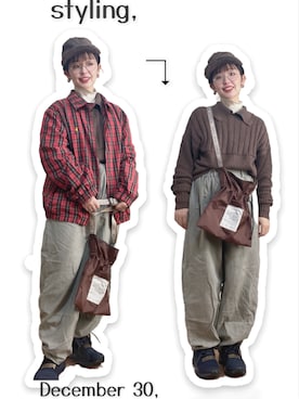 「ロングヘア」｜「アイテム（キャップ）」を使った、kinokonokoさん（レディース・152cm）の冬コーディネート