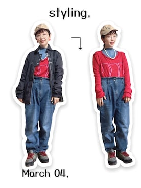 「ロングヘア」｜「アイテム（キャップ）」を使った、kinokonokoさん（レディース・152cm）の春コーディネート