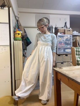 「アイテム（サロペット/オーバーオール、ホワイト系）」を使った、kinokonokoさん（レディース・152cm）の夏コーディネート