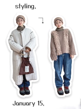 「select MOCA（セレクトモカ）のアイテム（ノーカラーコート）」を使った、kinokonokoさん（レディース・152cm）の冬コーディネート