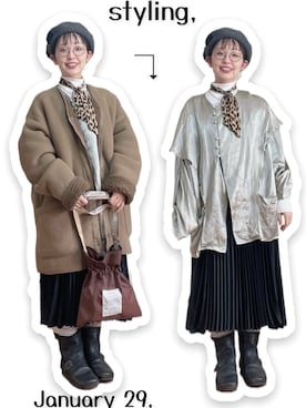 「アイテム（ピアス（片耳用）、グレー系）」を使った、kinokonokoさん（レディース・152cm）の冬コーディネート