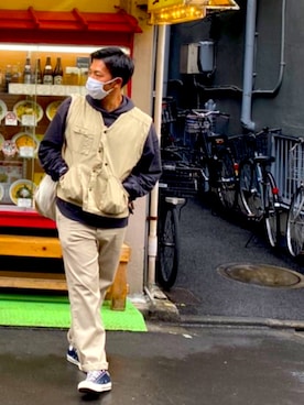 「Gramicci（グラミチ）のアイテム（トップス）」を使った、べやしーさん（メンズ・176cm）の秋コーディネート