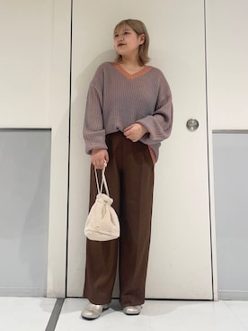 「スラックスパンツ」｜「アイテム（スカート）」を使った、ルナさん（レディース・154cm）の秋コーディネート