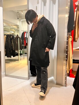 「DANKE SCHON（ダンケシェーン）のアイテム（ステンカラーコート）」を使った、佐々木空翔(ササキヒロト)さん（メンズ・175cm）の冬コーディネート
