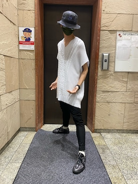 「DANKE SCHON（ダンケシェーン）のDankeSchon/ダンケシェーン/ケーブルニットベスト（ベスト）」を使った、佐々木空翔(ササキヒロト)さん（メンズ・175cm）の夏コーディネート