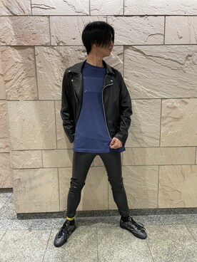 「DANKE SCHON（ダンケシェーン）のアイテム（ライダースジャケット）」を使った、佐々木空翔(ササキヒロト)さん（メンズ・175cm）の秋コーディネート