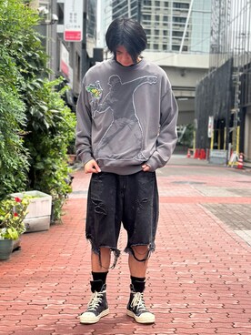 「DANKE SCHON（ダンケシェーン）のアイテム（スウェット）」を使った、佐々木空翔(ササキヒロト)さん（メンズ・175cm）の夏コーディネート