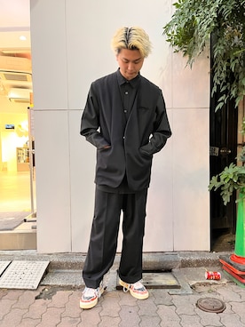 「DANKE SCHON（ダンケシェーン）のアイテム（ノーカラージャケット）」を使った、佐々木空翔(ササキヒロト)さん（メンズ・175cm）の春コーディネート