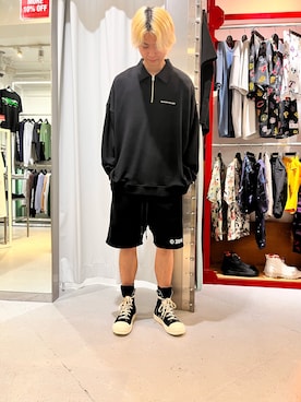 「DANKE SCHON（ダンケシェーン）のアイテム（スウェット）」を使った、佐々木空翔(ササキヒロト)さん（メンズ・175cm）の夏コーディネート