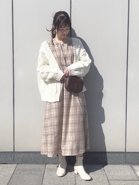 「チェック柄に恋してる」｜「アイテム（ワンピース）」を使った、˚࿀̊˚さん（レディース・158cm）の秋コーディネート