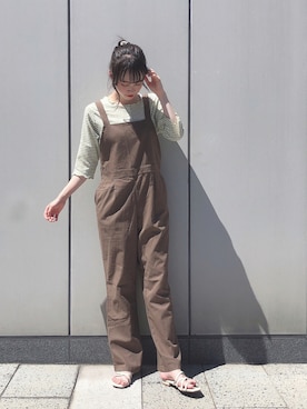 「トングサンダル」｜「アイテム（オールインワン・サロペット）」を使った、˚࿀̊˚さん（レディース・158cm）の秋コーディネート