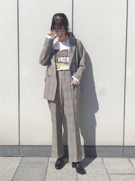 「チェック柄に恋してる」｜「アイテム（ブルゾン）」を使った、˚࿀̊˚さん（レディース・158cm）の秋コーディネート