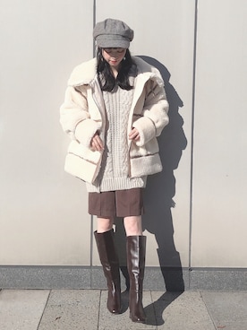 「チェック柄に恋してる」｜「アイテム（キャップ）」を使った、˚࿀̊˚さん（レディース・158cm）の冬コーディネート